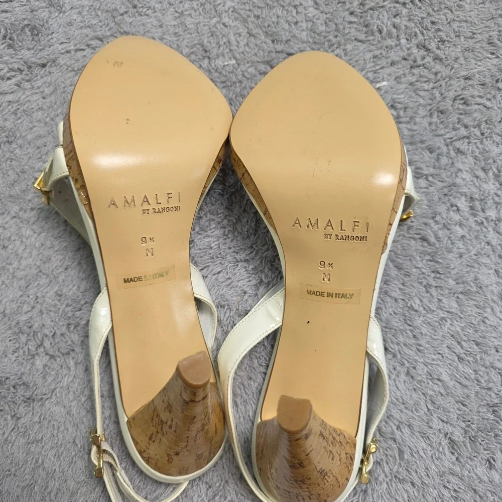NEW Amalfi by Rangoni White‎ Cork Heel Italian Leather Sandals Strappy Size 9.5M